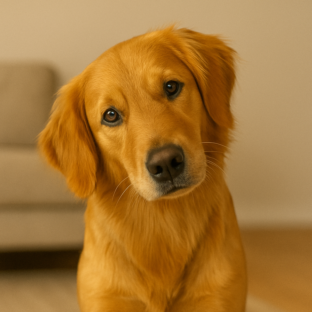 A Golden Retriever with a tilted head gazes curiously at the camera, showing alertness and interest.

17. Emotional Ending